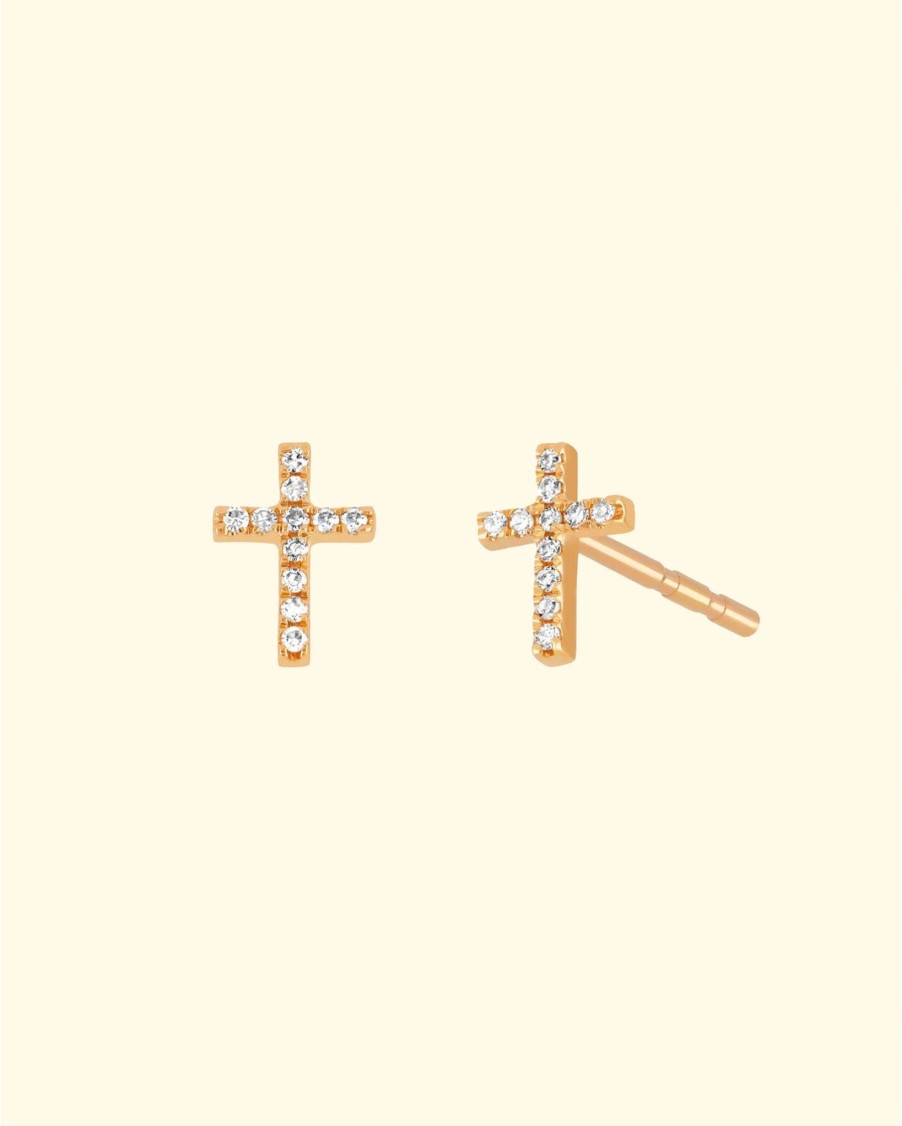 Accessories EF Collection Earrings | 14K Baby Diamond Cross Stud|Rose Gold