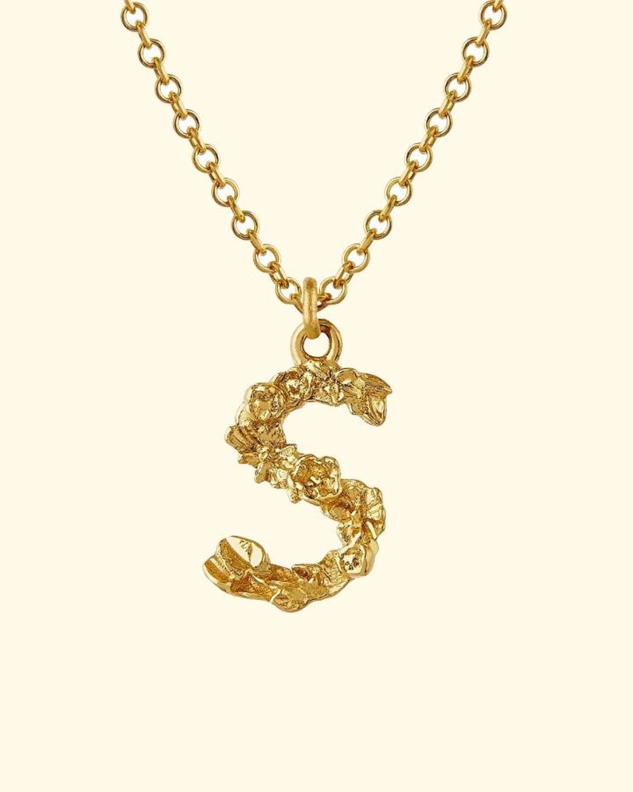 Accessories Alex Monroe Necklaces | Tiny Floral Letter S Necklace/18Ct Yellow Gold