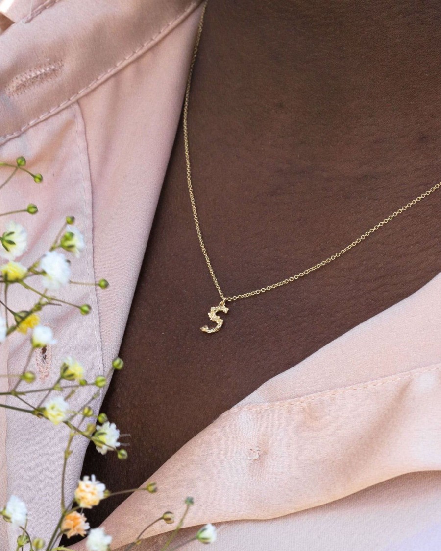 Accessories Alex Monroe Necklaces | Tiny Floral Letter S Necklace/18Ct Yellow Gold