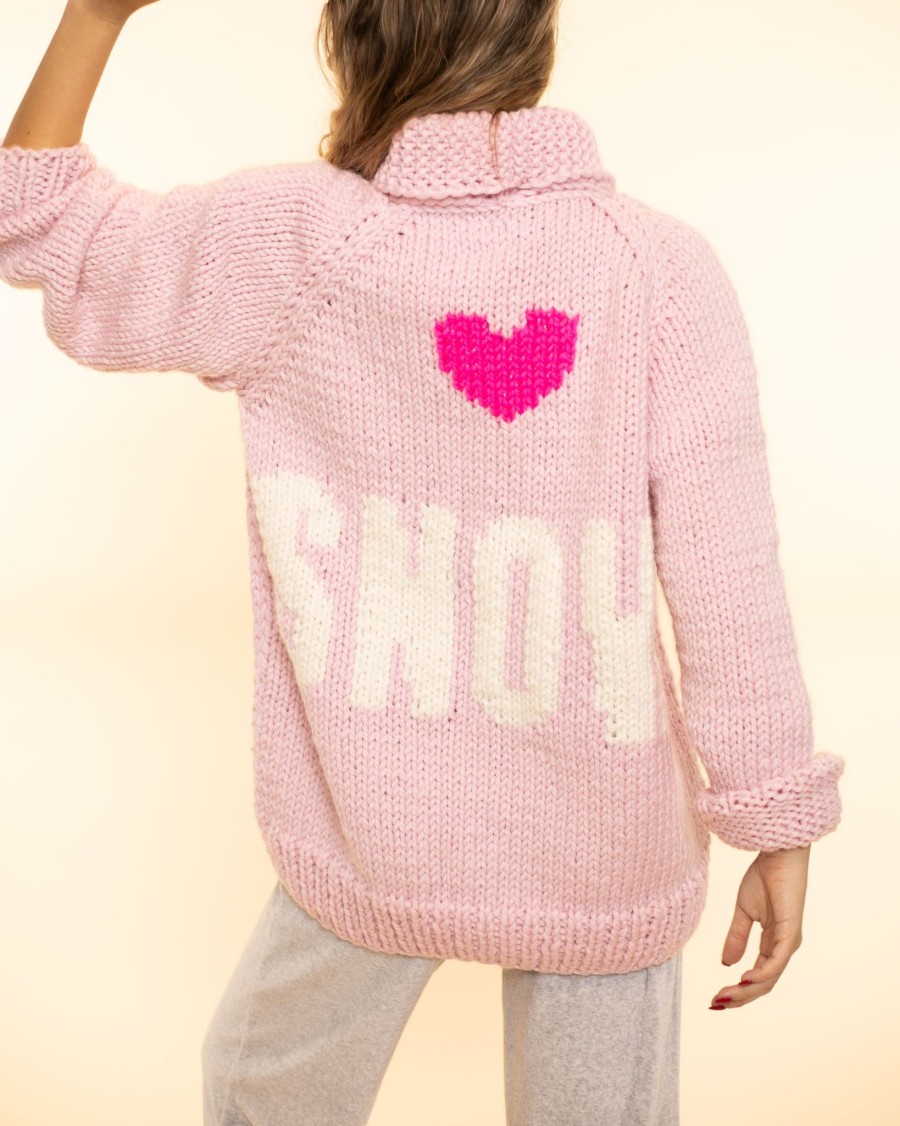 Women Gogo sweaters Cardigans | Long Heart Snow Cardi|Strawberry