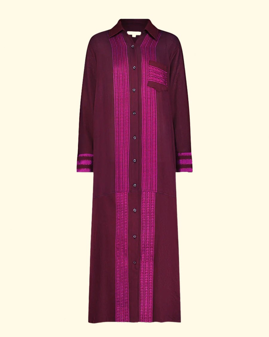 Women lemlem Maxis | Anata Shirt Dress|Jordanos Burgundy