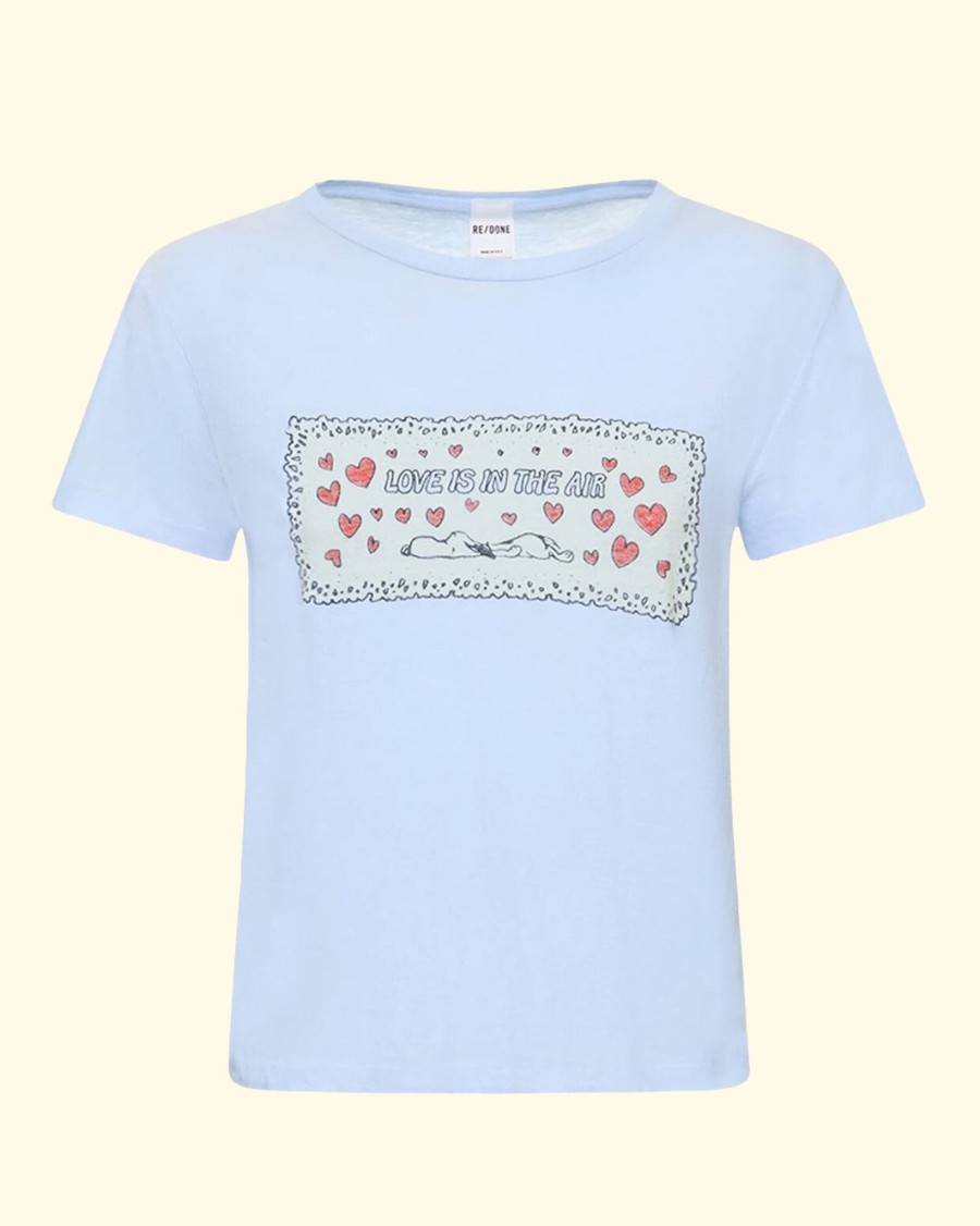 Women RE/DONE T-Shirts | Classic Tee Snoopy Love|Baby Blue