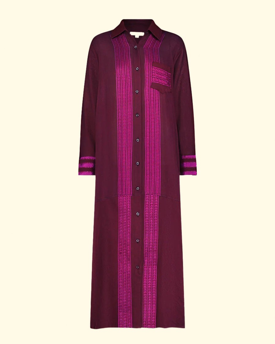 Women lemlem Cover-Ups | Anata Shirt Dress|Jordanos Burgundy