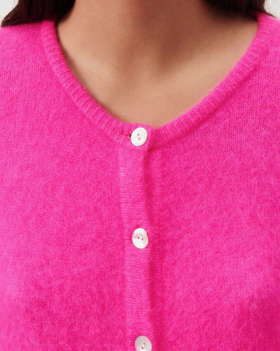 Women American Vintage Sweaters | Cardigan Vitow|Neon Pink Melange