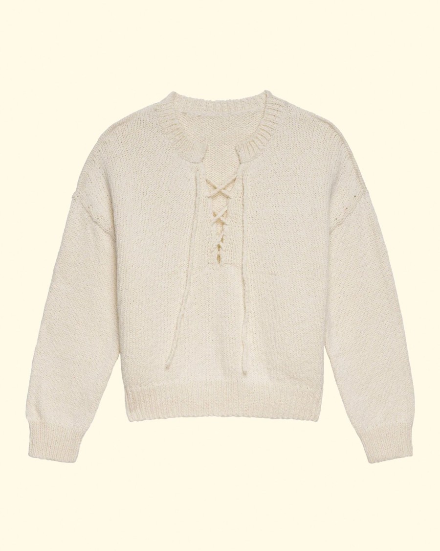 Women The Great Sweaters | The Lace Up Pullover|Bone