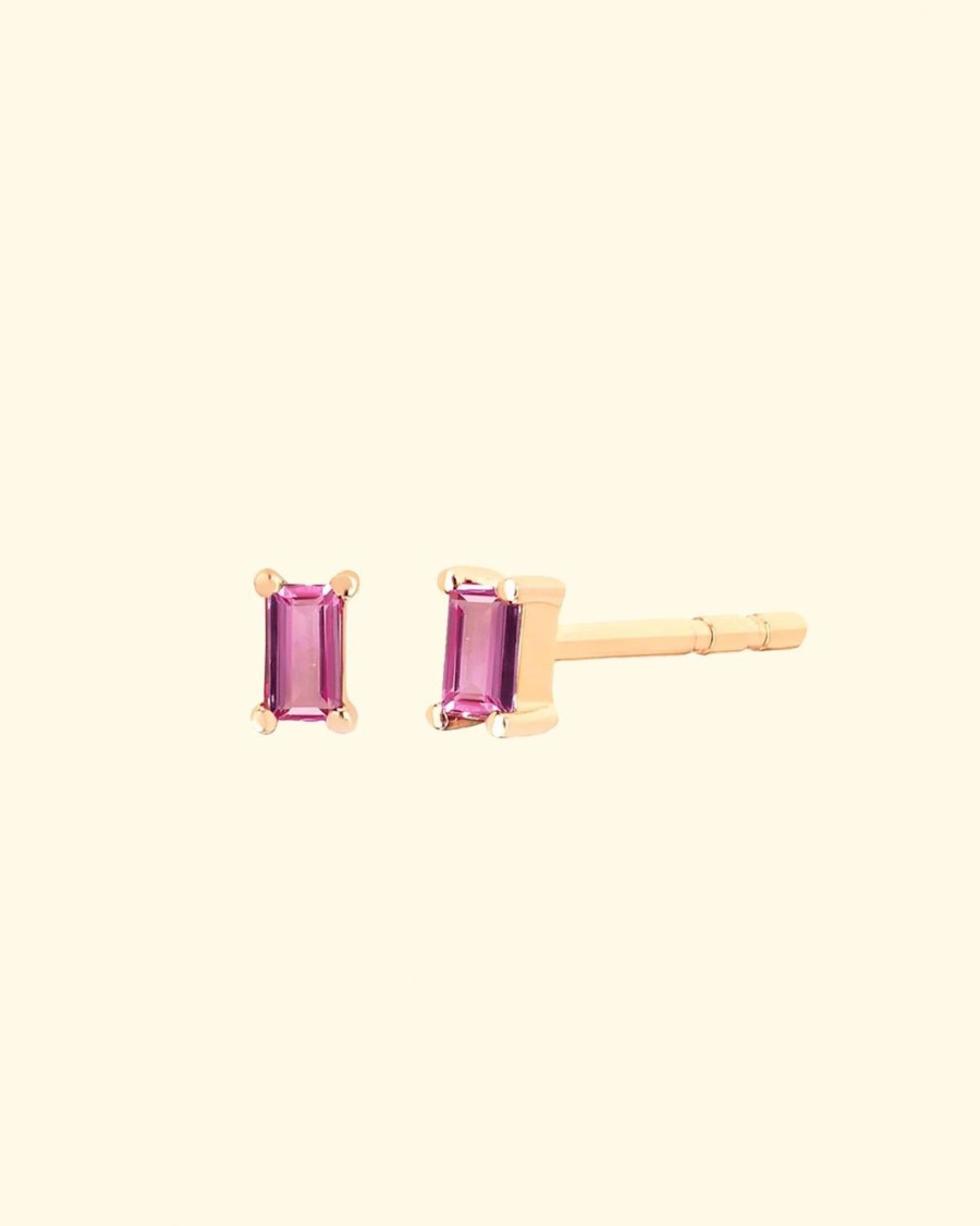 Accessories EF Collection Earrings | 14K Pink Sapphire Baguette Stud Earring