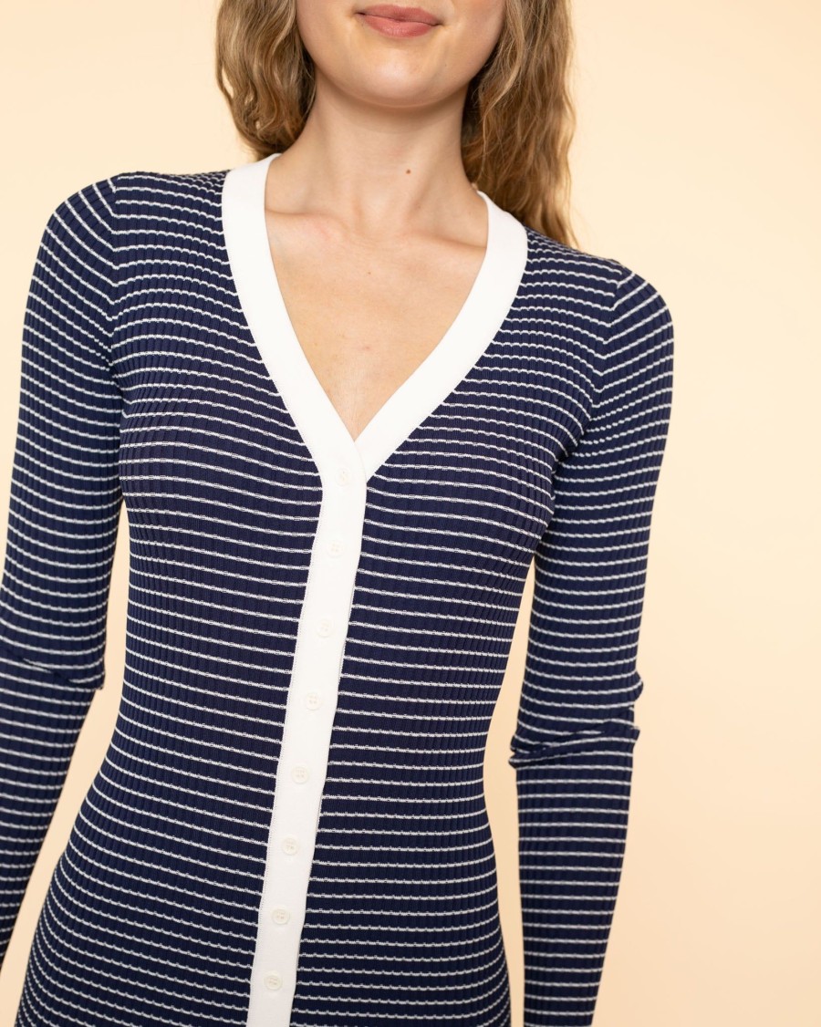 Women Staud Midis | Shoko Sweater Dress|Navy Micro Stripe