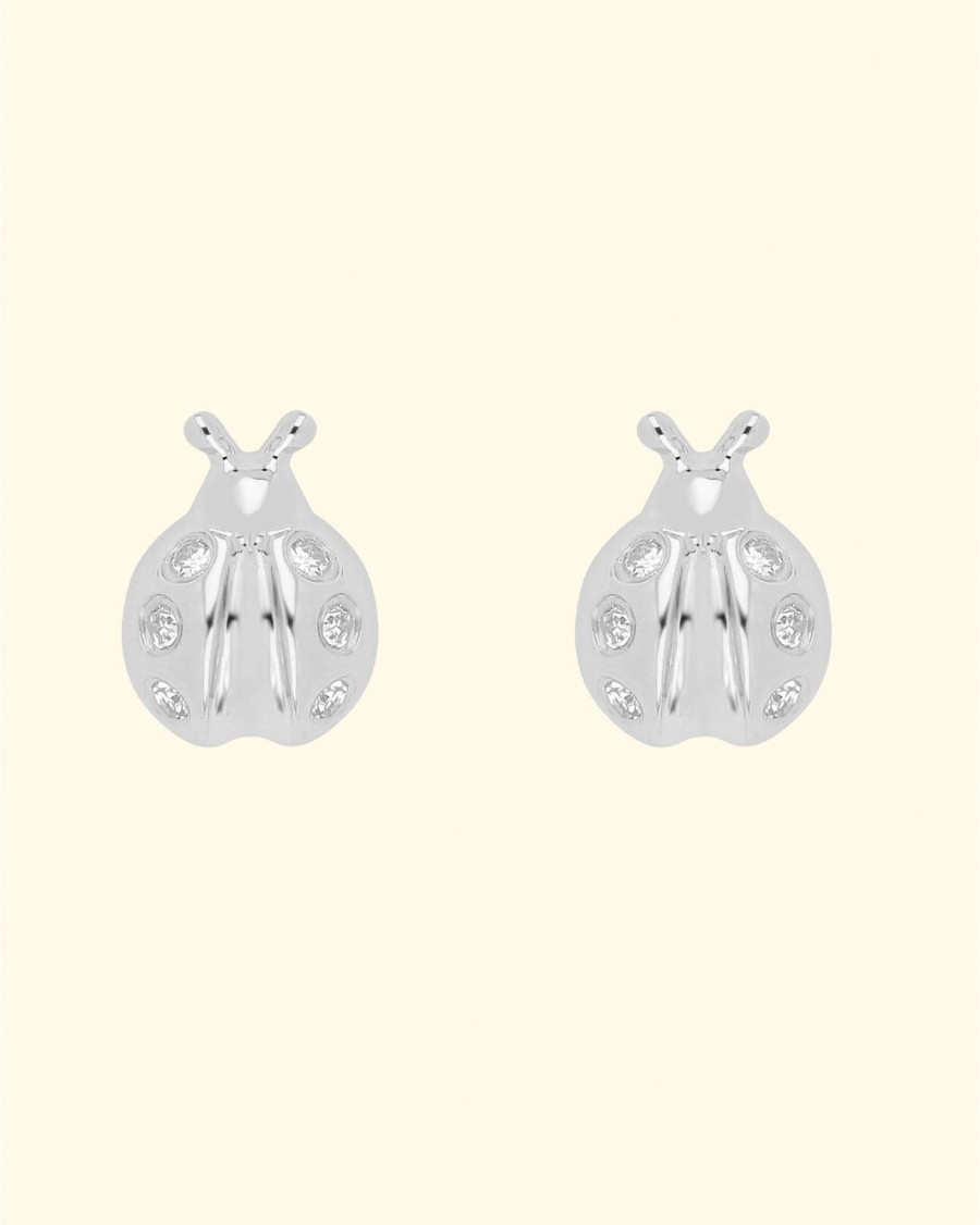 Accessories EF Collection Earrings | 14K Baby Lucky Ladybug Stud Earring|White Gold