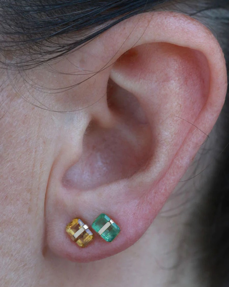 Accessories Melissa Joy Manning Earrings | 14K Gold Bezel Wrapped Zambian Emerald Studs