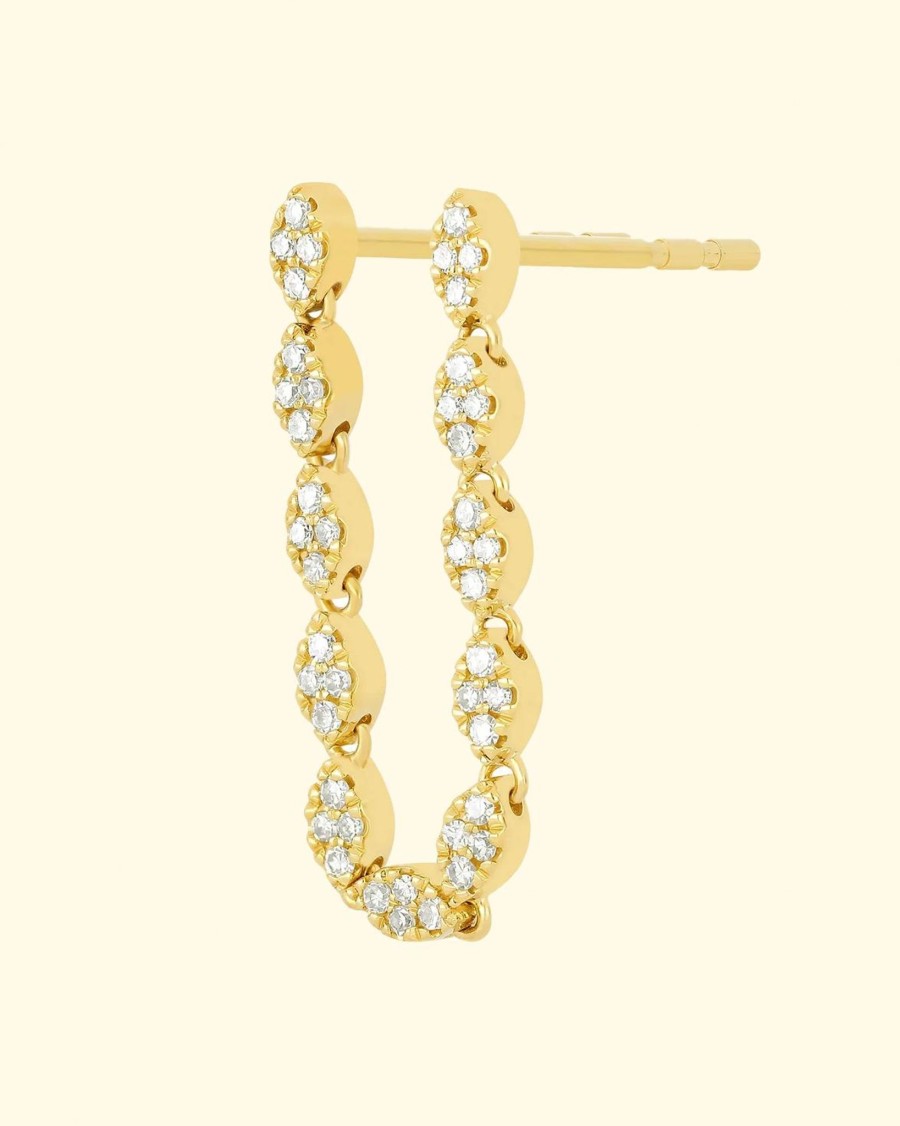 Accessories EF Collection Earrings | 14K Single Pave Diamond Marquise Double Stud Earring