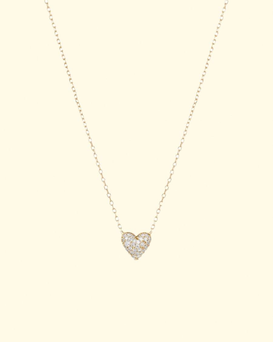 Accessories Adina Reyter Necklaces | Diamond Puffy Heart Necklace|14K Yellow Gold