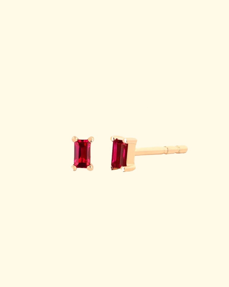 Accessories EF Collection Earrings | 14K Ruby Baguette Stud Earring