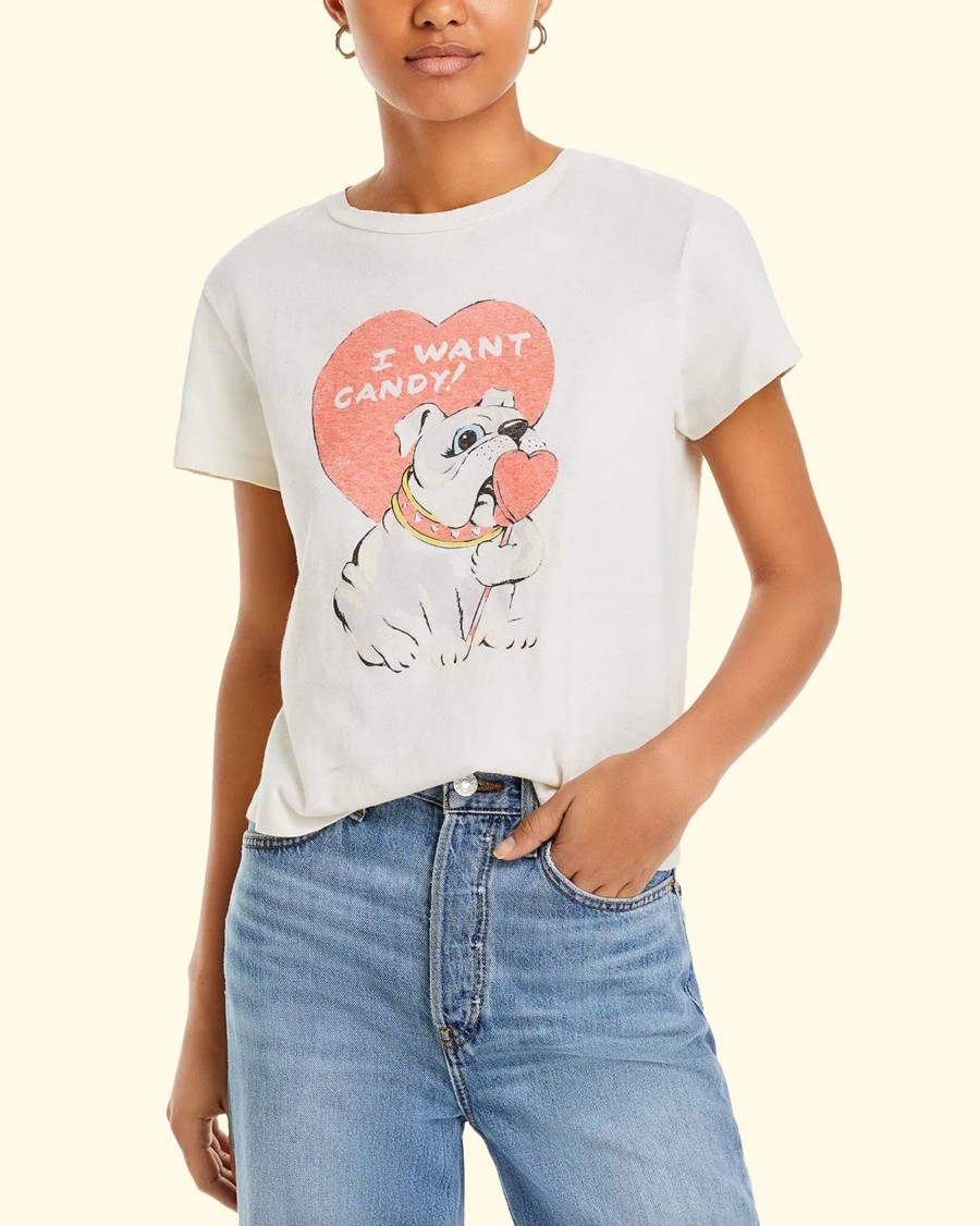 Women RE/DONE T-Shirts | Classic Tee I Want Candy|Vintage White