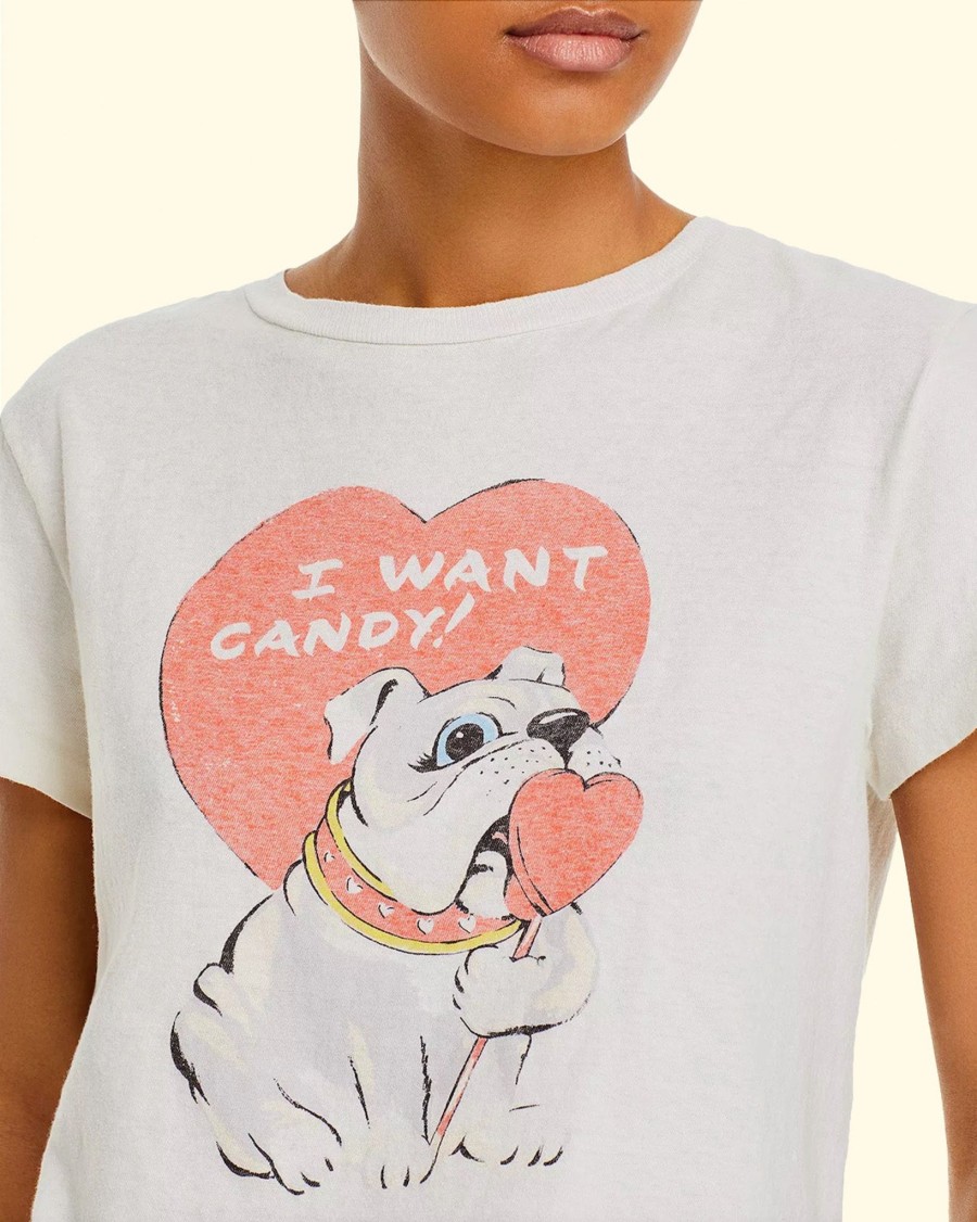 Women RE/DONE T-Shirts | Classic Tee I Want Candy|Vintage White