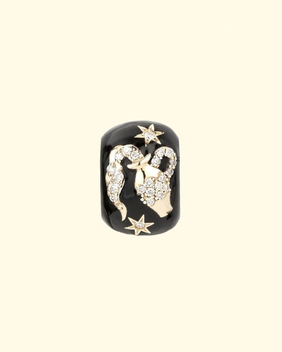 Accessories Adina Reyter Charms | Zodiac Ceramic + Diamond Aquarius Big Bead|14K Yellow Gold