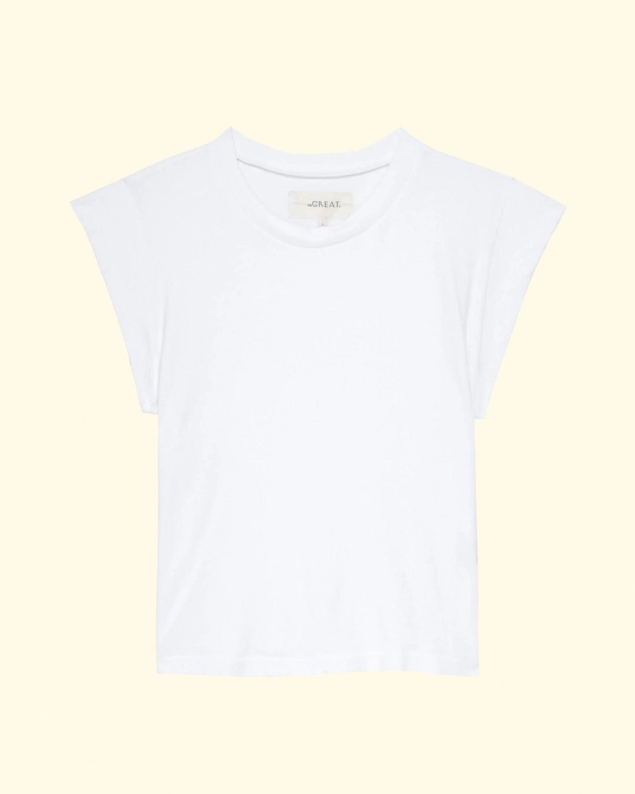 Women The Great T-Shirts | Peak Shoulder Tee|Washed White