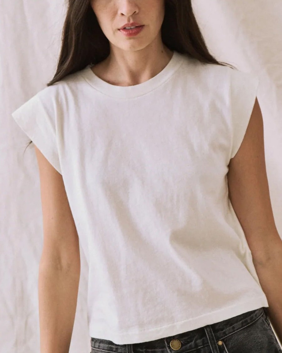 Women The Great T-Shirts | Peak Shoulder Tee|Washed White