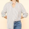 Women Staud Blouses | Colton Shirt|Ivory Micro Stripe