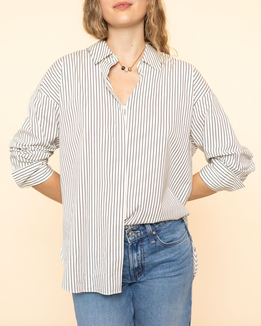 Women Staud Blouses | Colton Shirt|Ivory Micro Stripe