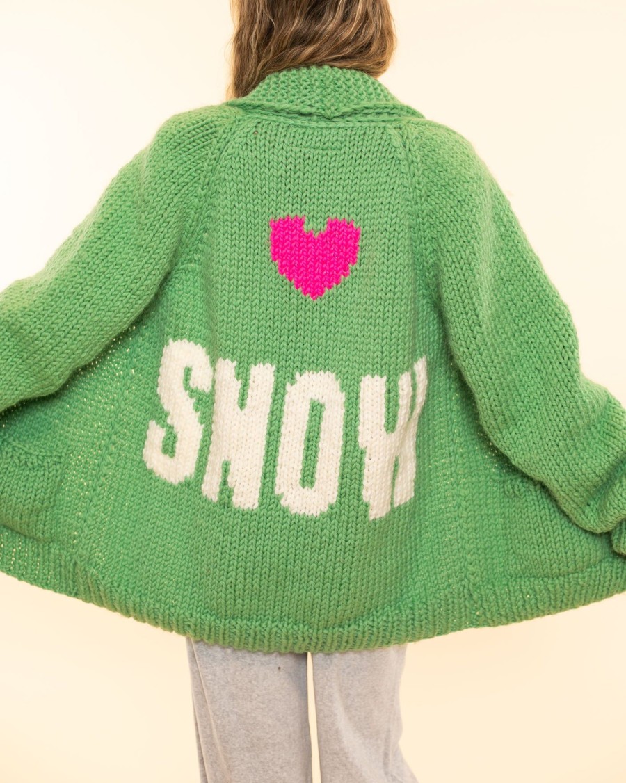 Women Gogo sweaters Jackets | Long Heart Snow Cardi|Jade