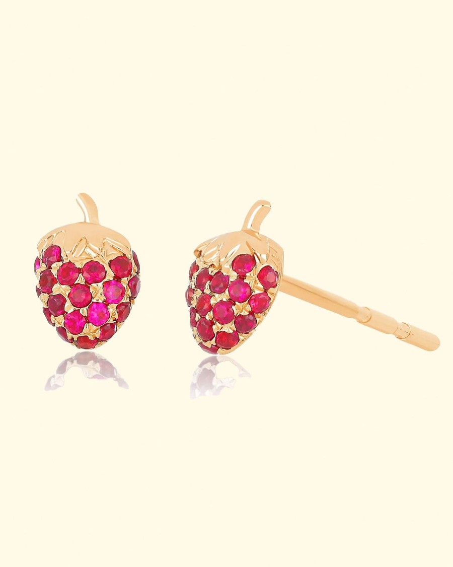 Accessories EF Collection Earrings | 14K Ruby Mini Strawberry Stud|Rose Gold