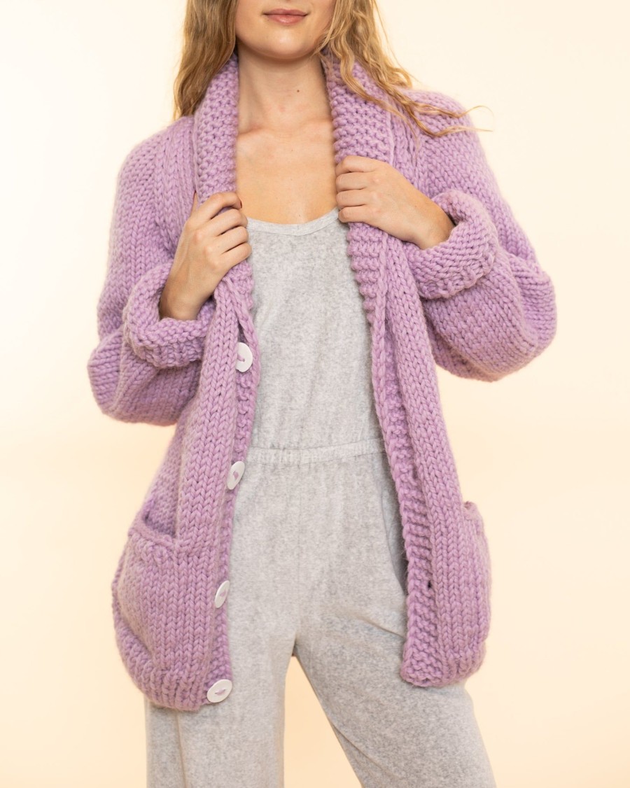 Women Gogo sweaters Cardigans | Classic Long Apres Cardi|Lilac