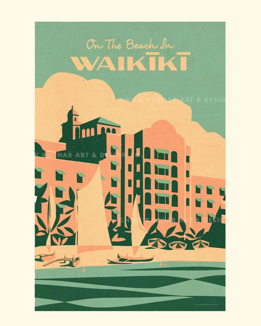 Home & Living Nick Kuchar | On The Beach In Waikiki Poster