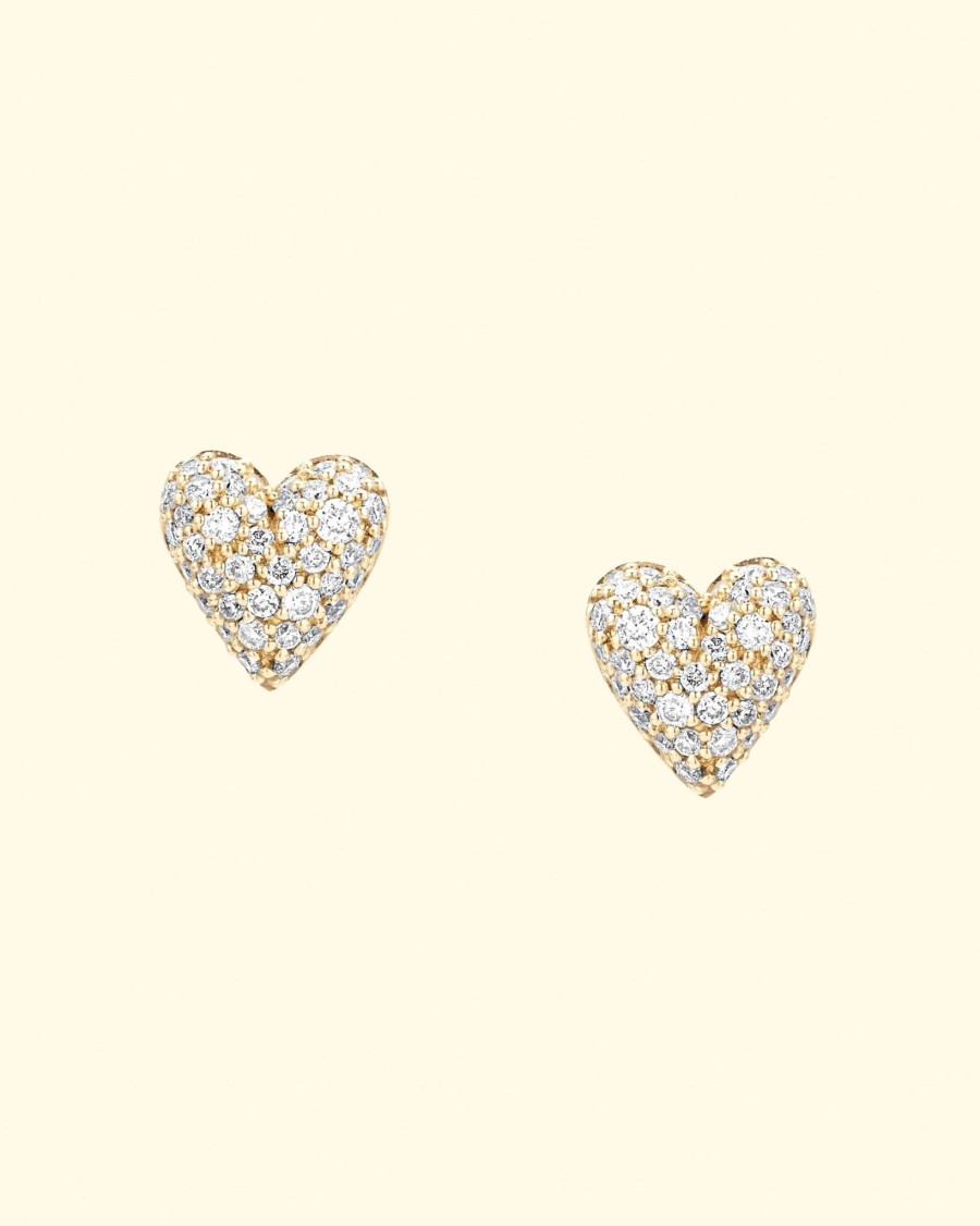 Accessories Adina Reyter Earrings | Diamond Puffy Heart Posts|14K Yellow Gold