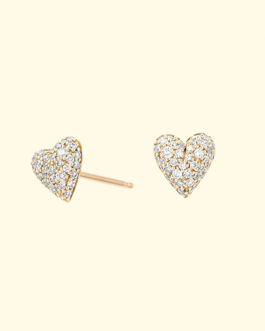 Accessories Adina Reyter Earrings | Diamond Puffy Heart Posts|14K Yellow Gold