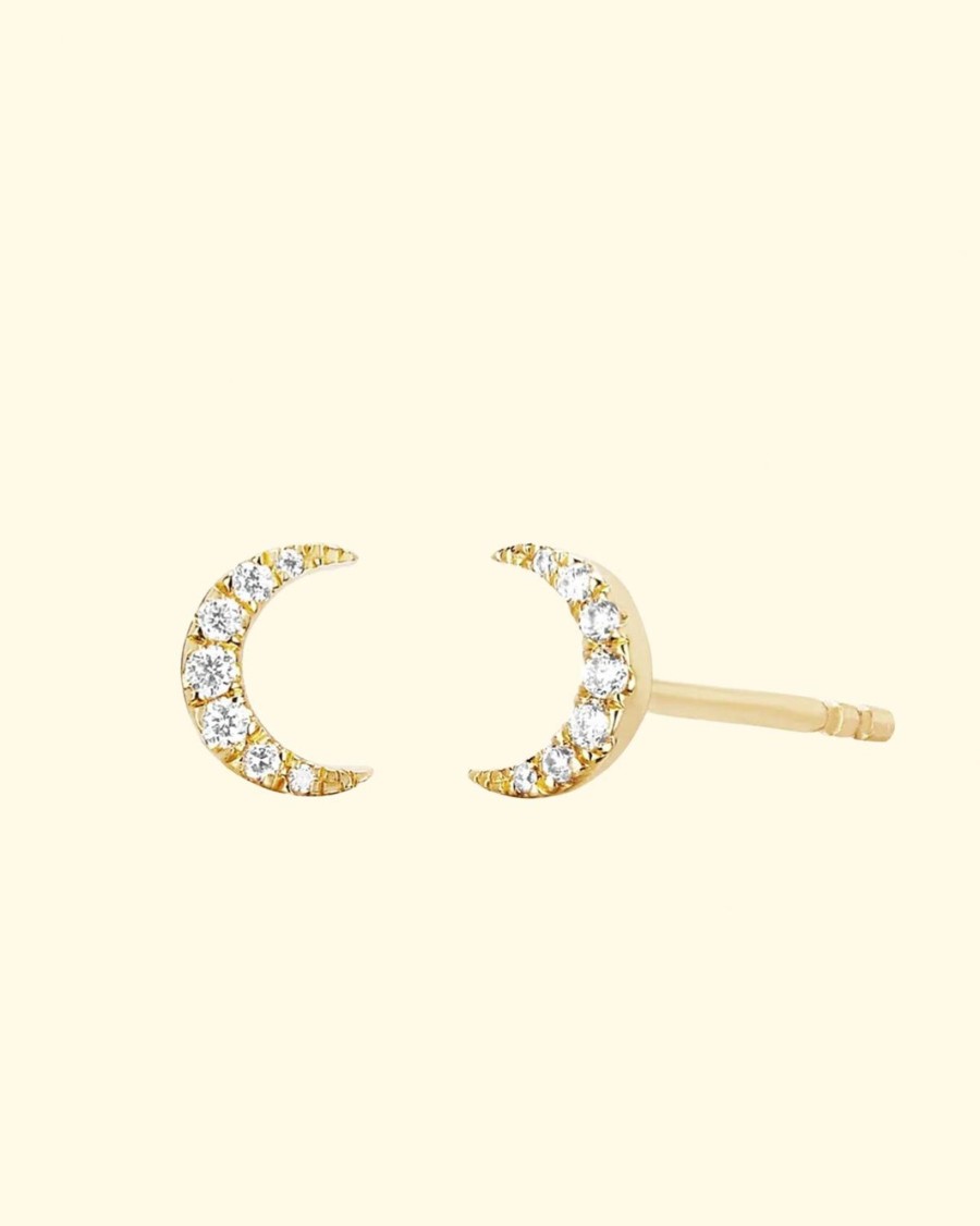 Accessories EF Collection Earrings | 14K Mini Diamond Moon Stud Earring|Yellow Gold