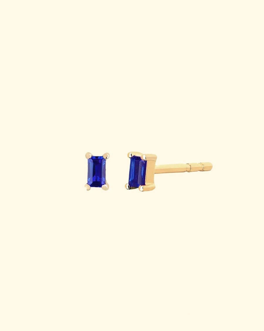 Accessories EF Collection Earrings | 14K Blue Sapphire Baguette Stud Earring