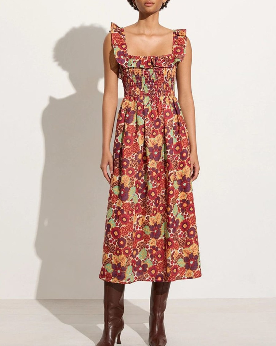 Women Faithfull the Brand Midis | Sameera Midi Dress|La Mira Floral-Ruby