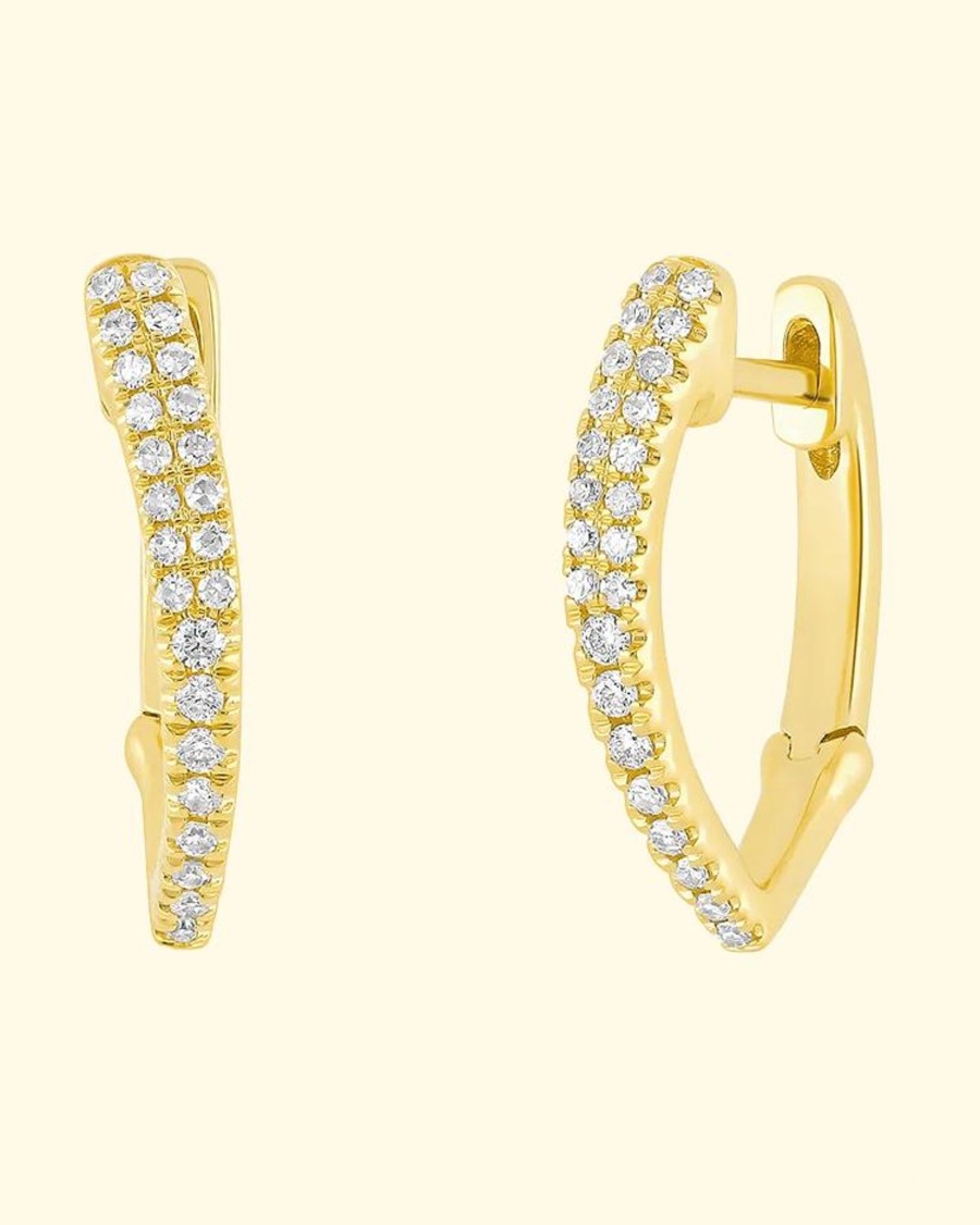 Accessories EF Collection Earrings | 14K Diamond Pointed Huggie Earring