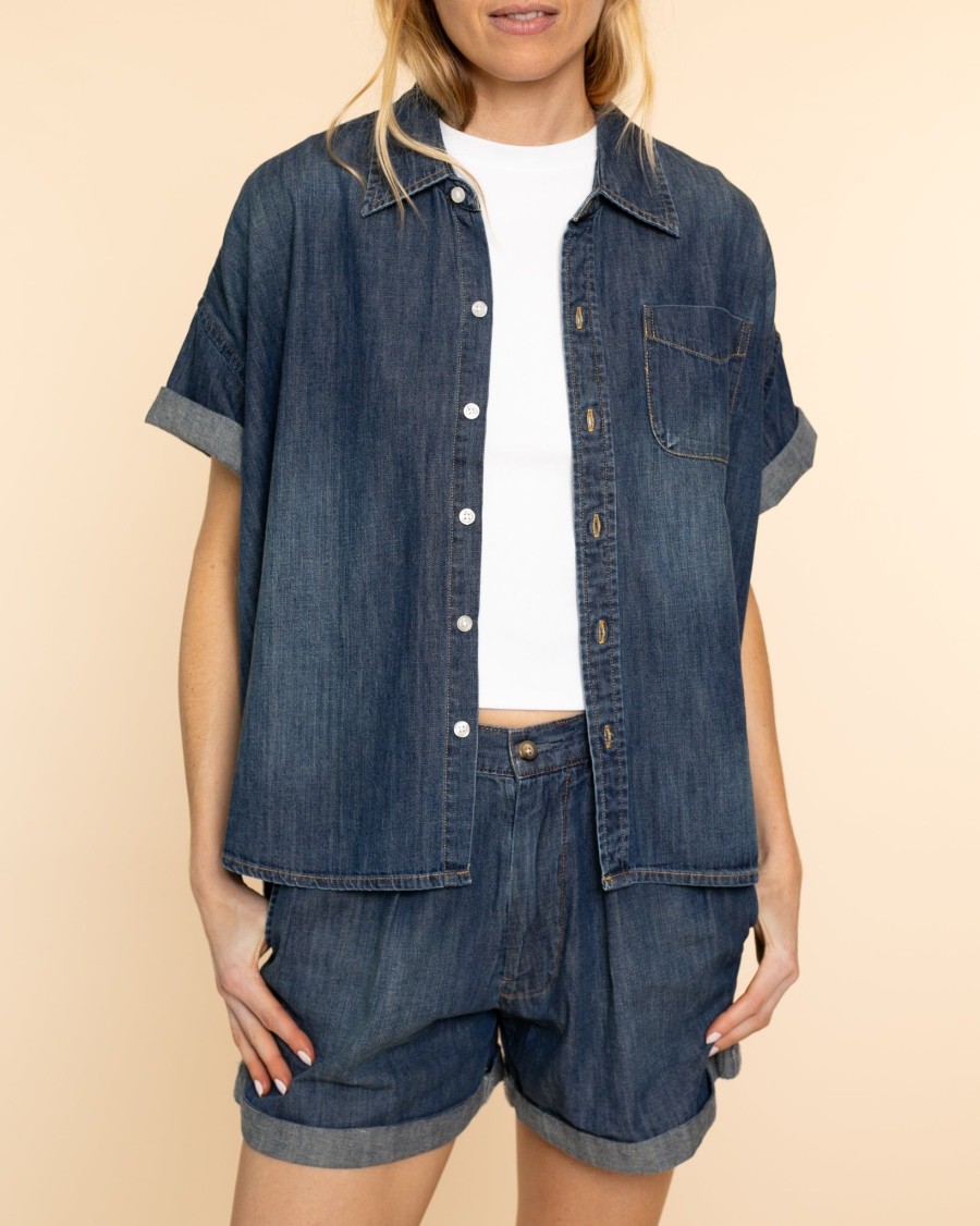 Women Denimist T-Shirts | S/S Button Down Shirt|Seymour Indigo