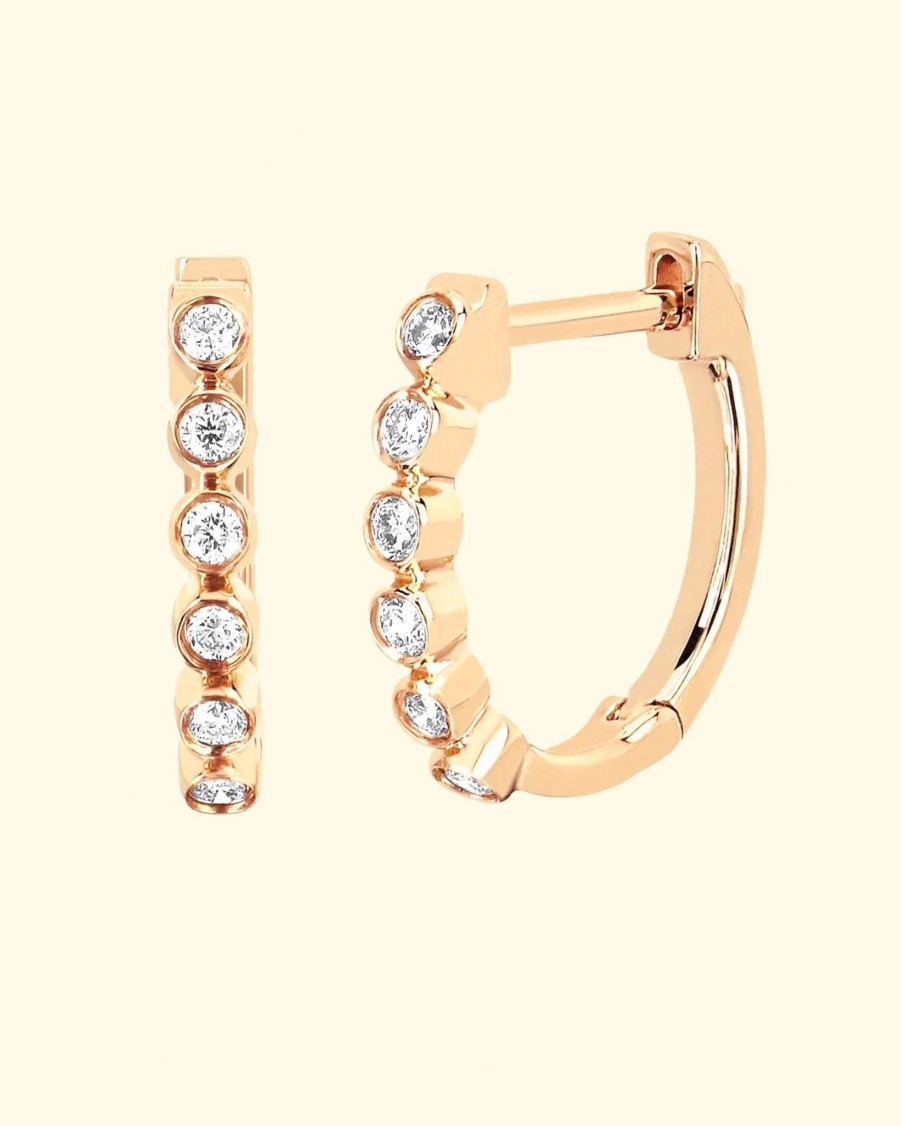 Accessories EF Collection Earrings | 14K Diamond Bezel Huggie Earring|Yellow Gold