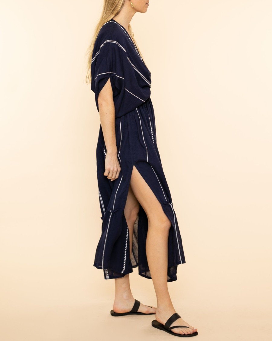 Women lemlem Maxis | Nunu Plunge Neck Dress|Navy